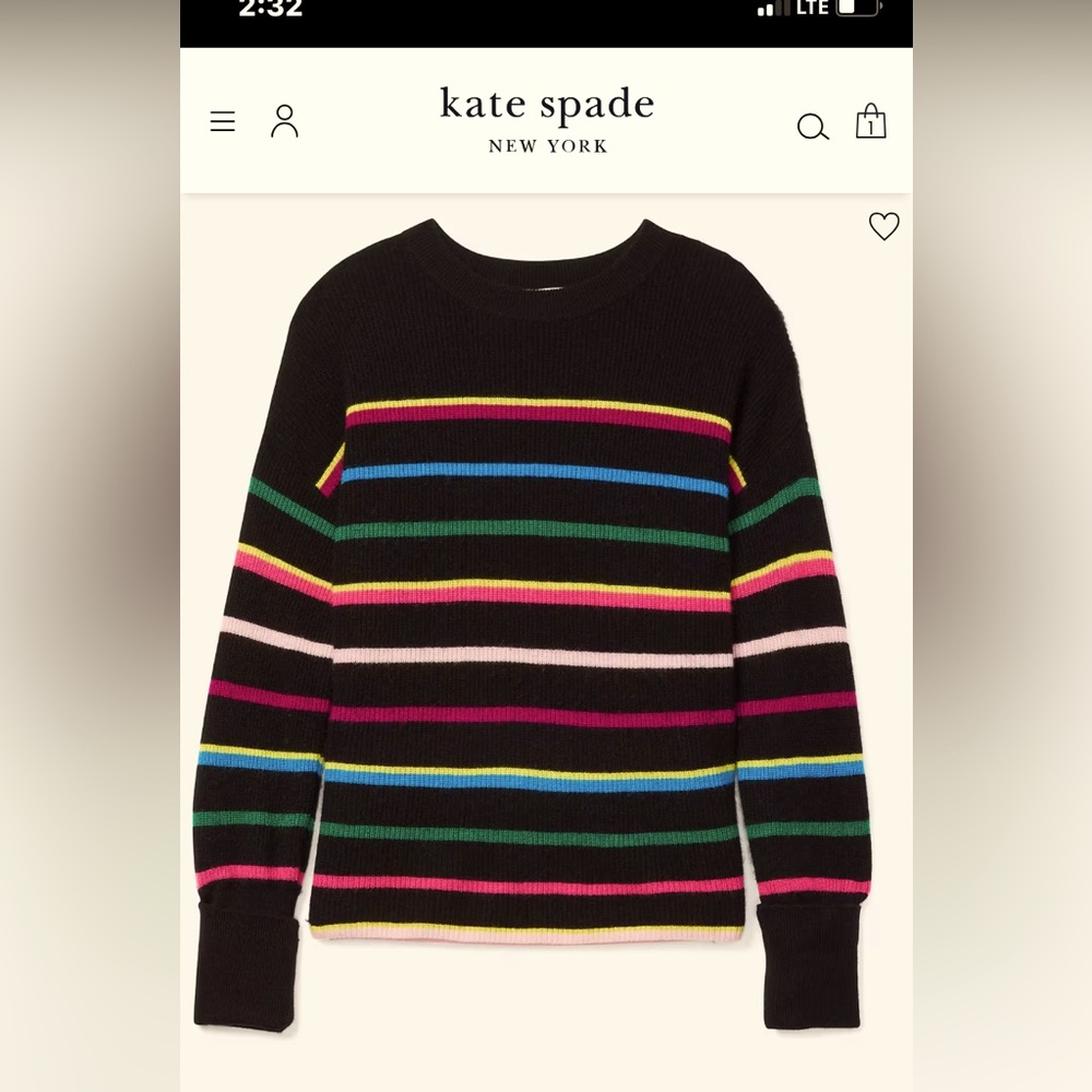 NWT KATE SPADE PARTY STRIPE CASHMERE SWEATER XXL